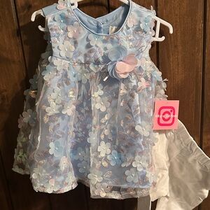Rare Editions Blue Floral Kids Formal Dress